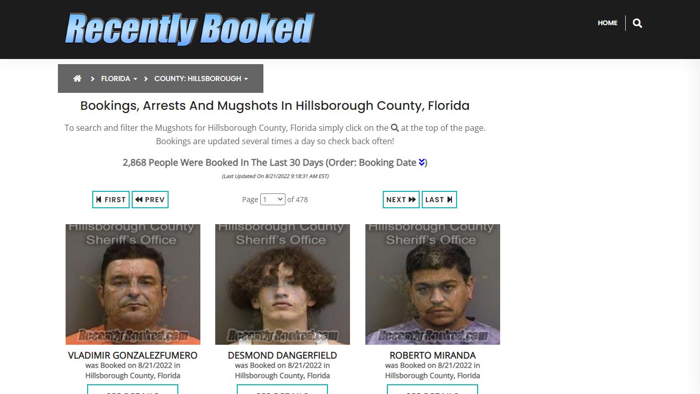 Bookings, Arrests and Mugshots in Hillsborough County, Florida